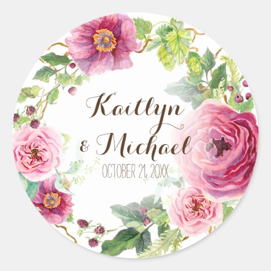 Favor Gift Bag Stickers Romantic Floral Wreator (Voorkant)