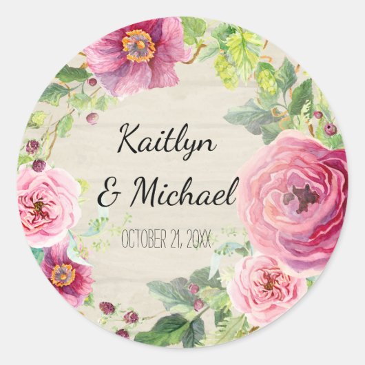 Favor Gift Bag Stickers Rustic Wood Floral Wreator (Voorkant)