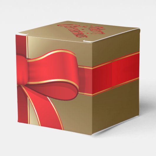 Favor/Gift Box - Rood strik & lint op goud Bedankdoosjes (Voorkant Zijde)