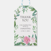 Favor Gift Label Pink Rose Greenery