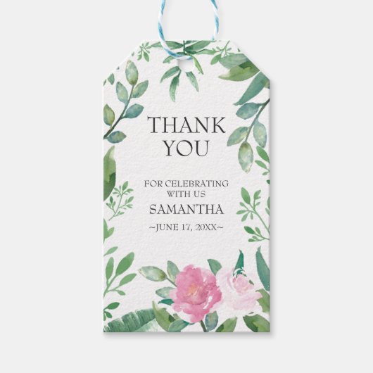 Favor Gift Label Pink Rose Greenery Cadeaulabel (Voorkant)