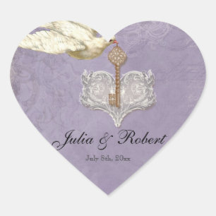 Favor Gift Sticker - Key to my Heart, Doves Swirl