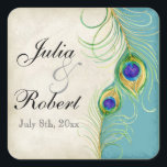 Favor Gift Sticker - Peacock Feathers Wedding Seal<br><div class="desc">Dit is een elegante en geavanceerde Favor Gift-zegel of -sticker. Het mengt het beste van traditie en de versheid van de hedendaagse. Het mengen van met de hand geschilde achtergronden met de wenken van de kant en een hedendaags kunstwerk van de waterverf vreugdeveren die hand geschilderd worden door Audrey Jeanne...</div>