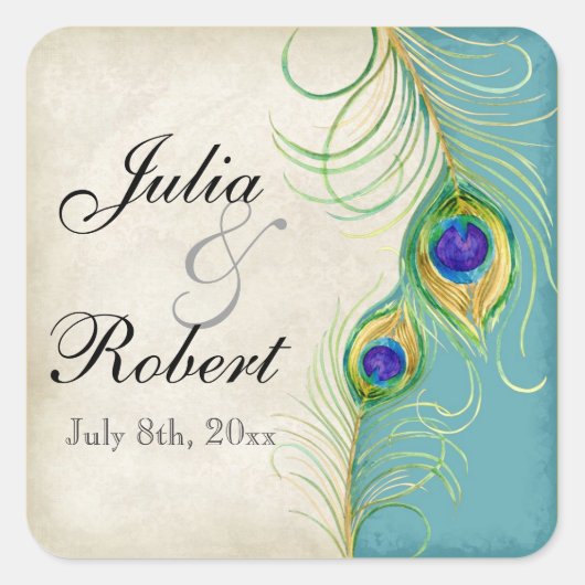 Favor Gift Sticker - Peacock Feathers Wedding Seal (Voorkant)