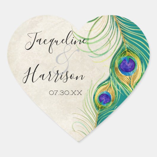 Favor Gift Sticker - Peacock Feathers Wedding Seal (Voorkant)