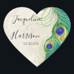 Favor Gift Sticker - Peacock Feathers Wedding Seal<br><div class="desc">Dit is een elegante en geavanceerde Favor Gift-zegel of -sticker. Het mengt het beste van traditie en de versheid van de hedendaagse. Het mengen van met de hand geschilde achtergronden met de wenken van de kant en een hedendaags kunstwerk van de waterverf vreugdeveren die hand geschilderd worden door Audrey Jeanne...</div>