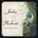 Favor Gift Sticker - Peacock Feathers Wedding Seal<br><div class="desc">KLEUR PALET: Zwart, tan, crème, goud, blauw, groen en paarse. ONTWERP COLLECTIE: Dit maakt deel uit van een bruiloft uitnodigingsset van complete bijpassende producten. Deze moderne, eigentijdse Peacock Feathers Wedding Invitations zijn trendy, elegant en chique. Het kunstwerk is van originele waterverf hand geschilderd door Audrey Jeanne Roberts. Er is een...</div>