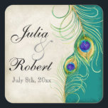 Favor Gift Sticker - Peacock Feathers Wedding Seal<br><div class="desc">Dit is een elegante en geavanceerde Favor Gift-zegel of -sticker. Het mengt het beste van traditie en de versheid van de hedendaagse. Het mengen van met de hand geschilde achtergronden met de wenken van de kant en een hedendaags kunstwerk van de waterverf vreugdeveren die hand geschilderd worden door Audrey Jeanne...</div>