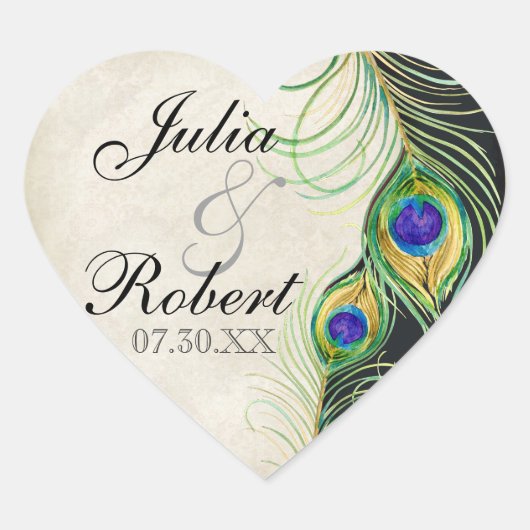 Favor Gift Sticker - Peacock Feathers Wedding Seal (Voorkant)