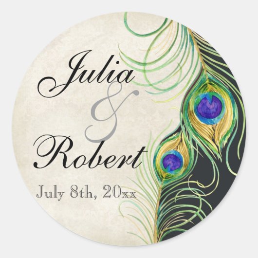 Favor Gift Sticker - Peacock Feathers Wedding Seal (Voorkant)
