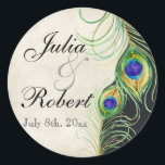 Favor Gift Sticker - Peacock Feathers Wedding Seal<br><div class="desc">KLEUR PALET: Zwart, tan, crème, goud, blauw, groen en paarse. ONTWERP COLLECTIE: Dit maakt deel uit van een bruiloft uitnodigingsset van complete bijpassende producten. Deze moderne, eigentijdse Peacock Feathers Wedding Invitations zijn trendy, elegant en chique. Het kunstwerk is van originele waterverf hand geschilderd door Audrey Jeanne Roberts. Er is een...</div>