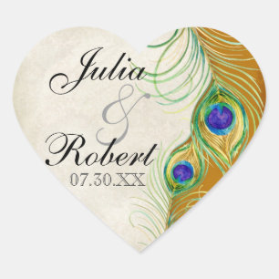 Favor Gift Sticker - Peacock Feathers Wedding Seal