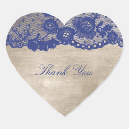 Favor Heart Ivory Cram Blue Navy Lace Bedankt Hart Sticker