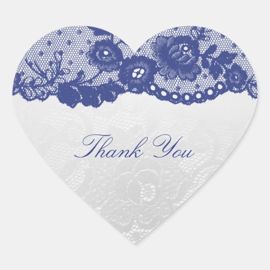 Favor Heart Silver Blue Navy Lace Dank u Hart Sticker (Voorkant)