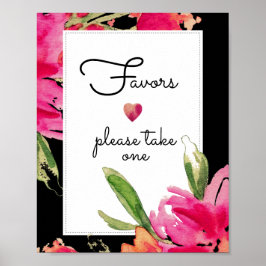 Favor Huwelijksbord | Waterverf Fuchsia Bloemen Poster