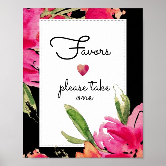 Favor Huwelijksbord | Waterverf Fuchsia Bloemen Poster (Voorkant)