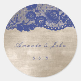 Favor Ivory Beige Blauw Navy Lace Dank u Ronde Sticker