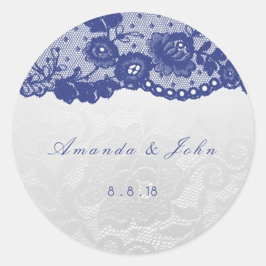 Favor Ivory Silver Blue Navy Lace Hartelijk dank Ronde Sticker (Voorkant)