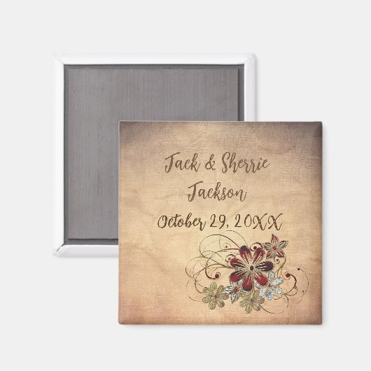 Favor Magnet Weddenschap met naam en datum Floral (Voorkant / Achterkant)