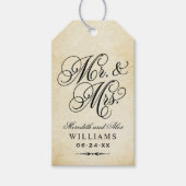 Favor met Vintage Perkament Mr en Mrs Script Cadeaulabel (Voorkant)