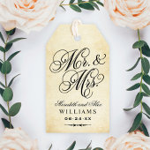 Favor met Vintage Perkament Mr en Mrs Script Cadeaulabel