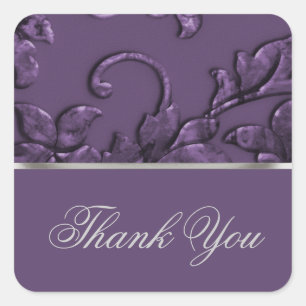 Favor Metallic Embossed Kijk Damask in Plum Vierkante Sticker