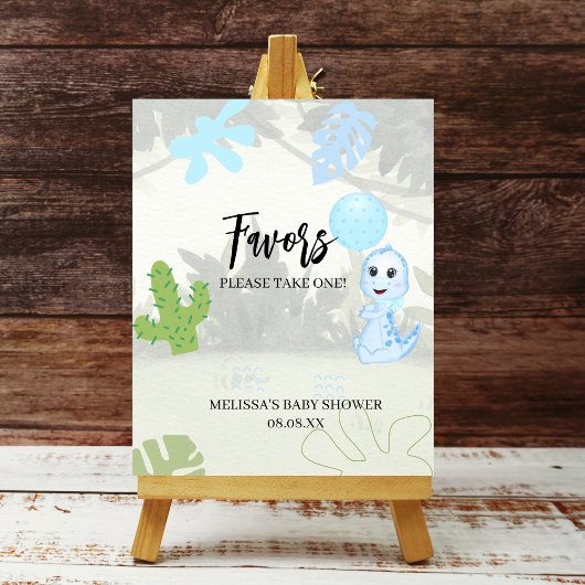 Favor Party Sign Cute Blue Dinosaur-ballon Poster