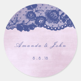 Favor Roos Lila Blue Navy Lace Bedankt Ronde Sticker