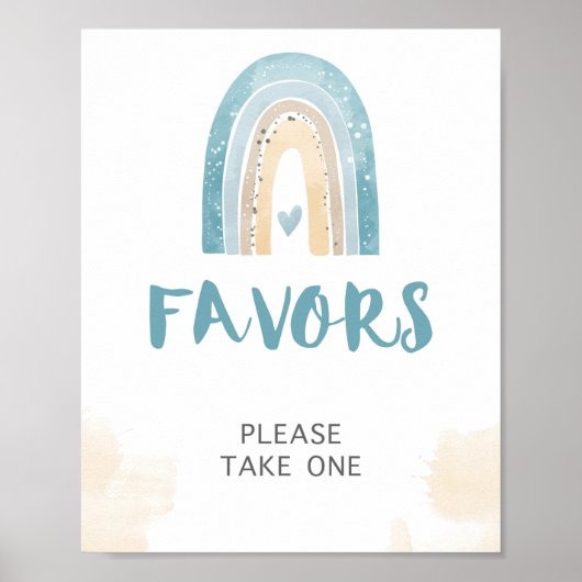 Favor Sign Blue Boho Rainbow Shower Sign Poster (Voorkant)