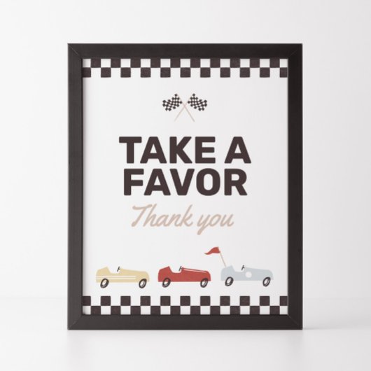 Favor Sign Two Fast Race Car Birthday Poster