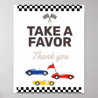 Favor Sign Two Fast Race Car Birthday Poster