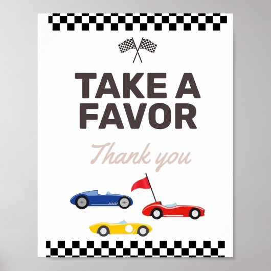 Favor Sign Two Fast Race Car Birthday Poster (Voorkant)
