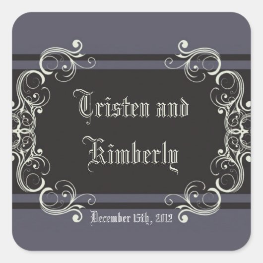 Favor Stickers Zwart Stropdas Affair Filigree Scro (Voorkant)