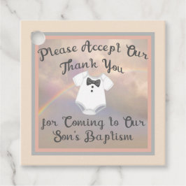 Favor Tag for Son's Baptism with Rainbow Bedankjes Labels
