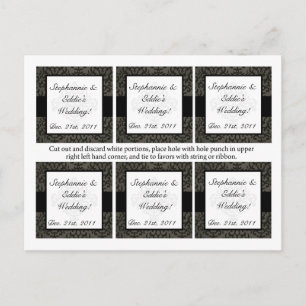 Favor Tags Black en Grey Damask  Briefkaart