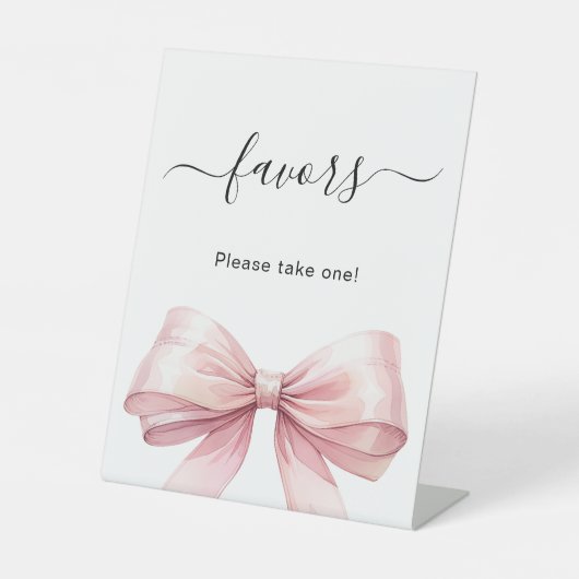 Favor teken roze lint wit reclamebord met voetstuk (Voorkant)