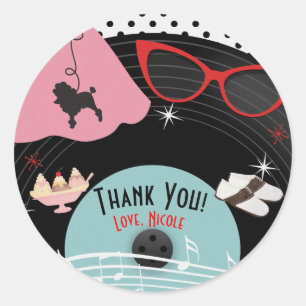 Favor voor 50'er jaren themafeest op basis van een ronde sticker