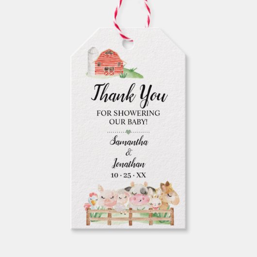 Favor voor babyboerderijdieren baby shower cadeaulabel (Voorkant)