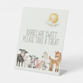 Favor voor babyborrel met kleine boerderijdieren reclamebord met voetstuk