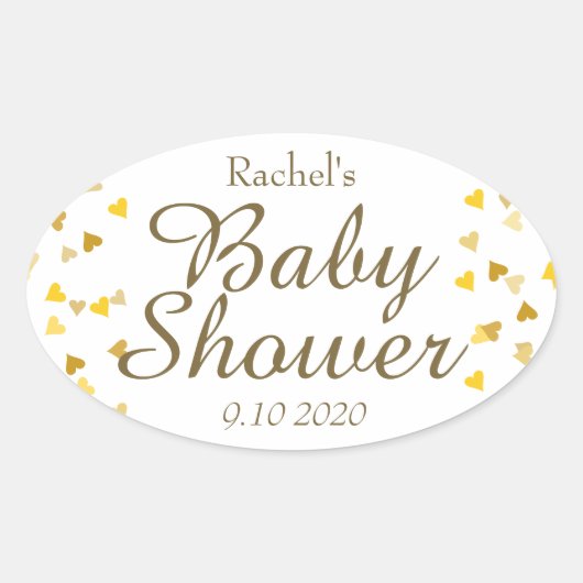 Favor voor babyfeest met gouden harten ovale sticker (Voorkant)