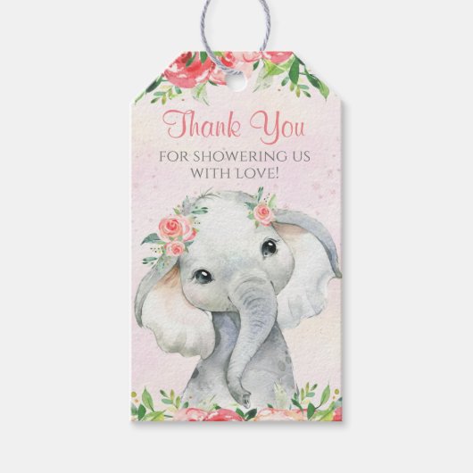 Favor voor babyshower met olifant meisje cadeaulabel (Voorkant)
