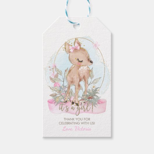 Favor voor meisjes herten babyshower cadeaulabel (Voorkant)