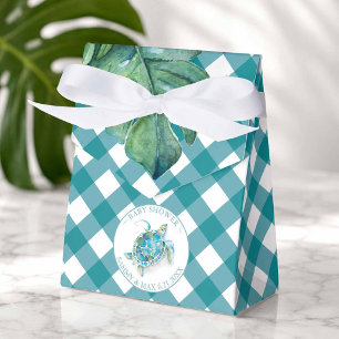 Favorboxjes voor babyfeest met tropische zeeschild bedankdoosjes