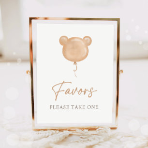 Favoren Teddybeer Ballon Boho Neutraal Verjaardag Poster