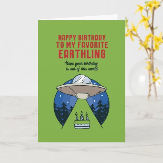 Favoriete aarding Alien UFO Pun Funny Birthday Kaart (Gele Bloem)