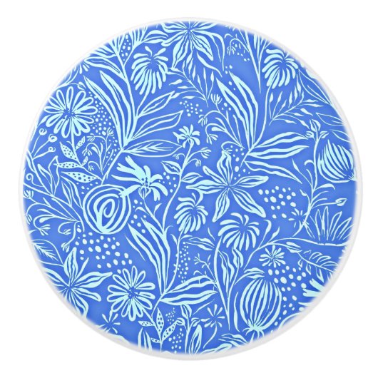 Favoriete bloemenpatroon in blauw keramische knop (Voorkant)