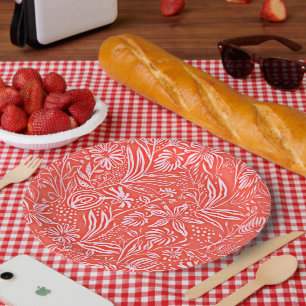 Favoriete bloemenpatroon in rood papieren bordje