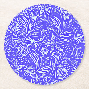Favoriete bloemmotief, Periwinkle Blue, Ronde Kartonnen Onderzetter