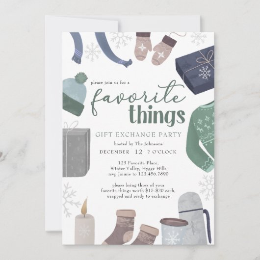 Favoriete Dingen Cozy Winter Gift Exchange Party Kaart (Voorkant)