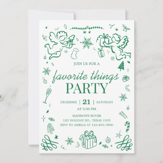 Favoriete dingen Hand getrokken kerstfeest Kaart (Voorkant)